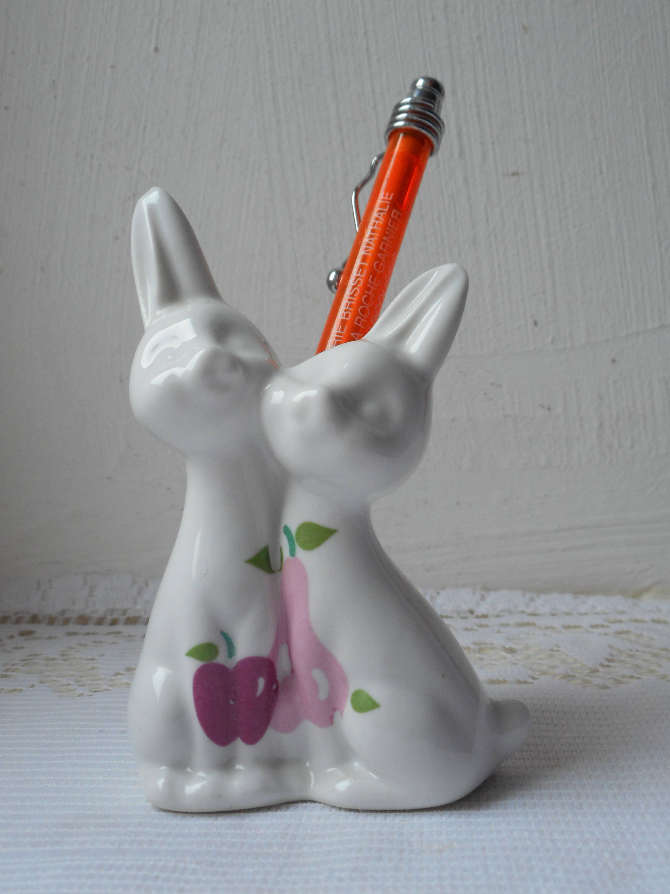 Superbe Porte-stylo Espagnol Vintage en Porcelaine/Ornement