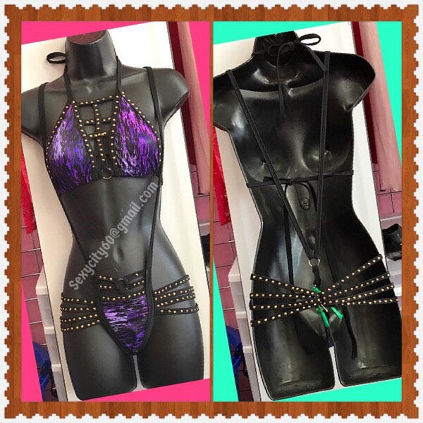 Exóticas bailarina Stripper Sexy púrpura SlingshotBikini ropa Clubwear Rave EDM exóticas dancewear stripper trajes de bailarina del poste