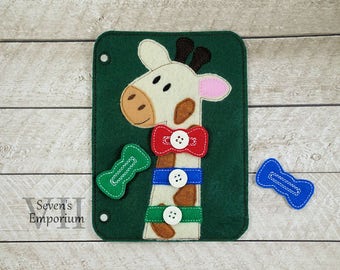 Giraffe Bowtie Buttoning In The Hoop Activity Page Machine Embroidery Design