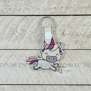 Running Unicorn Key Fob Snap Tab Keychain Machine Embroidery Design