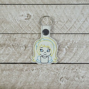 Alice in Wonderland  ALICE Key Fob Snap Tab Keychain Machine Embroidery Design
