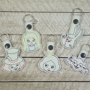 Alice in Wonderland  FULL SET Key Fob Snap Tab Keychain Machine Embroidery Design