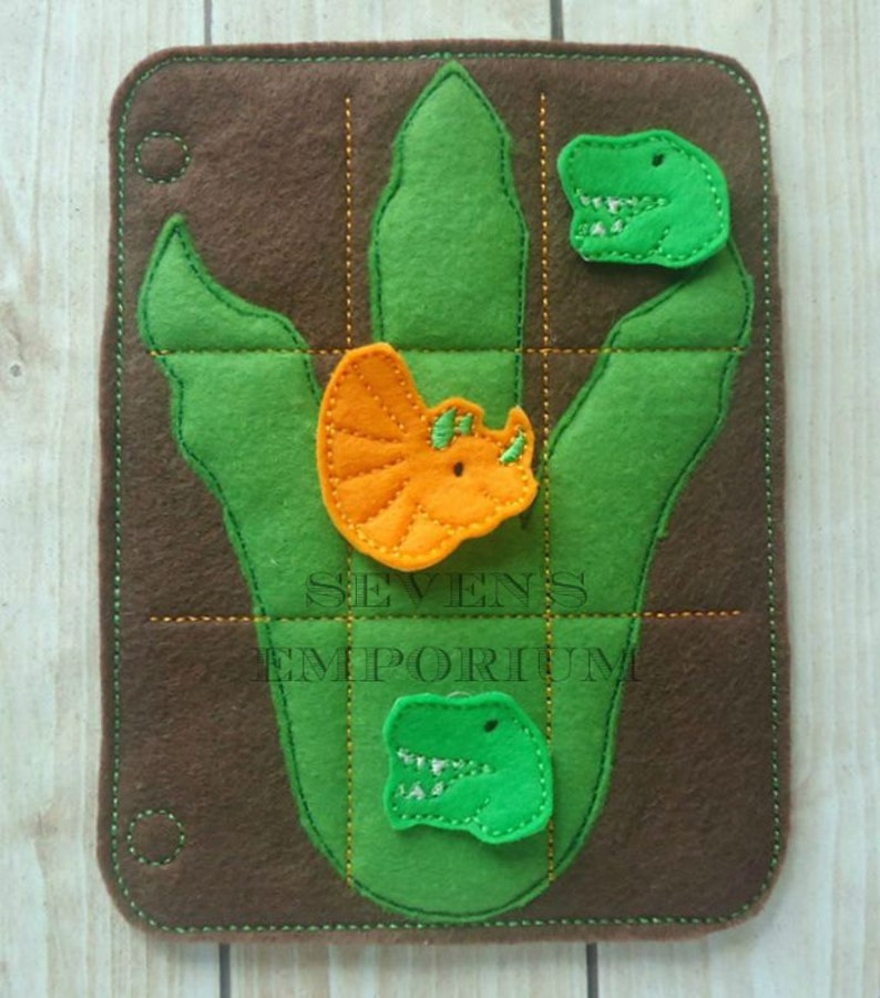 Dinosaur Tic Tac Toe Game Activity Page Quiet Book Machine Embroidery Design image 5