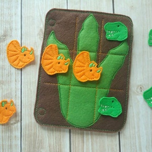 Dinosaur Tic Tac Toe Game Activity Page Quiet Book Machine Embroidery Design image 1