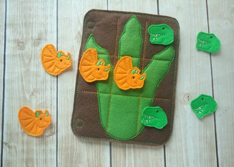 Dinosaur Tic Tac Toe Game Activity Page Quiet Book Machine Embroidery Design image 1