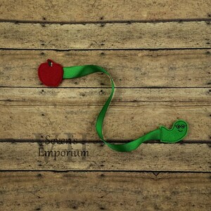 Apple Worm Split Bookmark Feltie Machine Embroidery Design