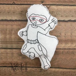 Jumping Superhero Boy Curly Afro In The Hoop Doodle-It