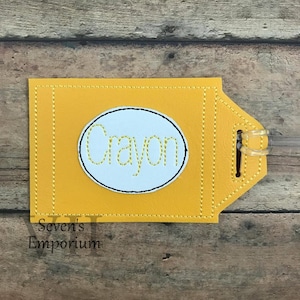 Crayon Luggage Bag Tag Feltie Machine Embroidery Design