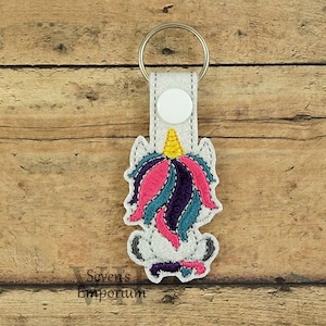 Unicorn Back Key Fob Snap Tab Keychain Machine Embroidery Design