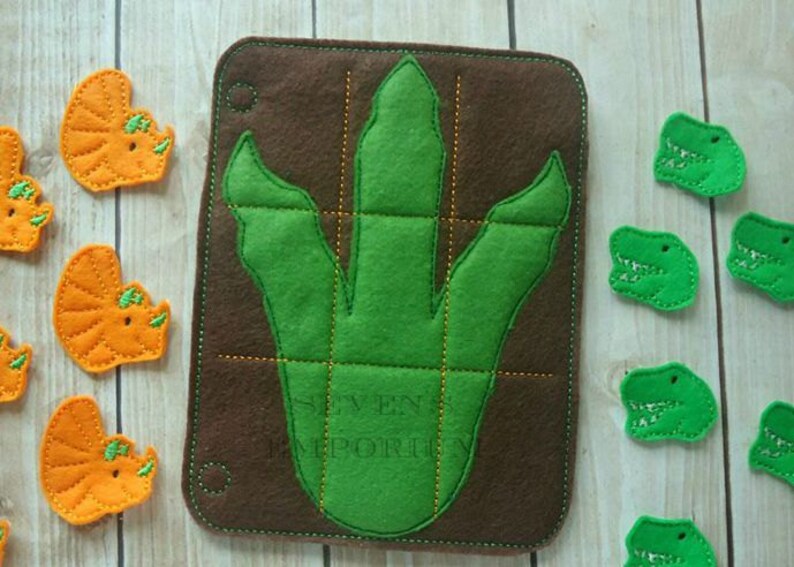 Dinosaur Tic Tac Toe Game Activity Page Quiet Book Machine Embroidery Design image 2