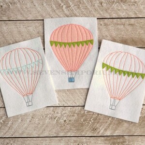 Hot Air Balloon with pennants Redwork Embroidery and Applique Machine Embroidery Design