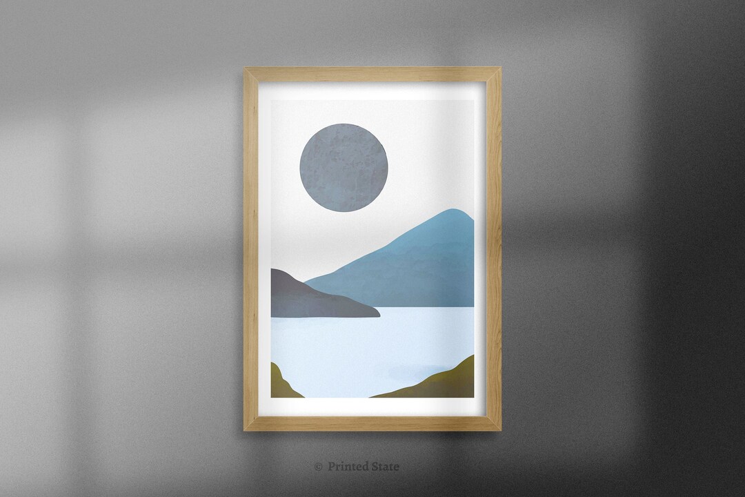 Blue Minimal Landscape, Blue Landscape Wall Art, Landscape Wall Art