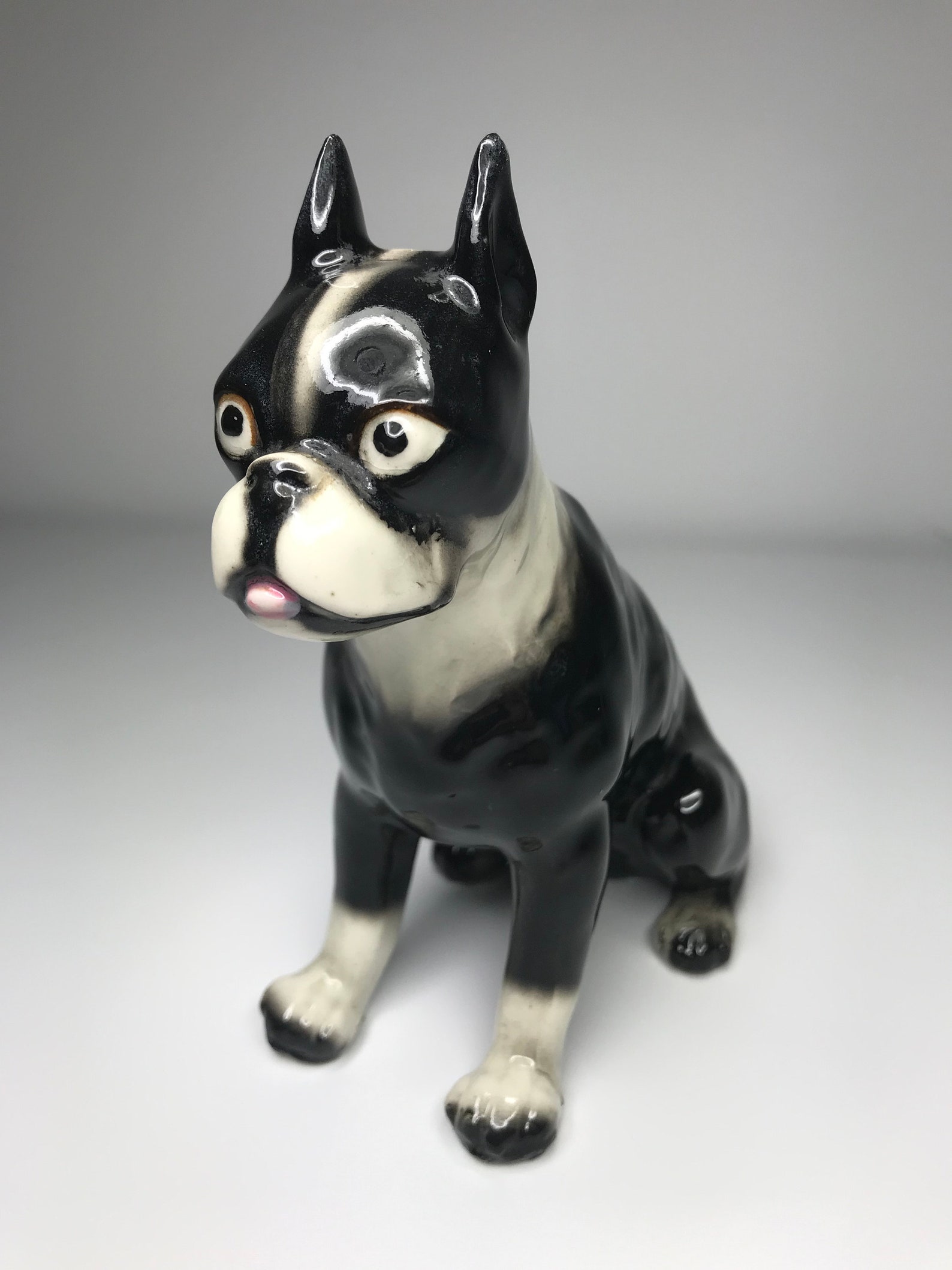 adorable seated boston terrier puppy collectible figurine