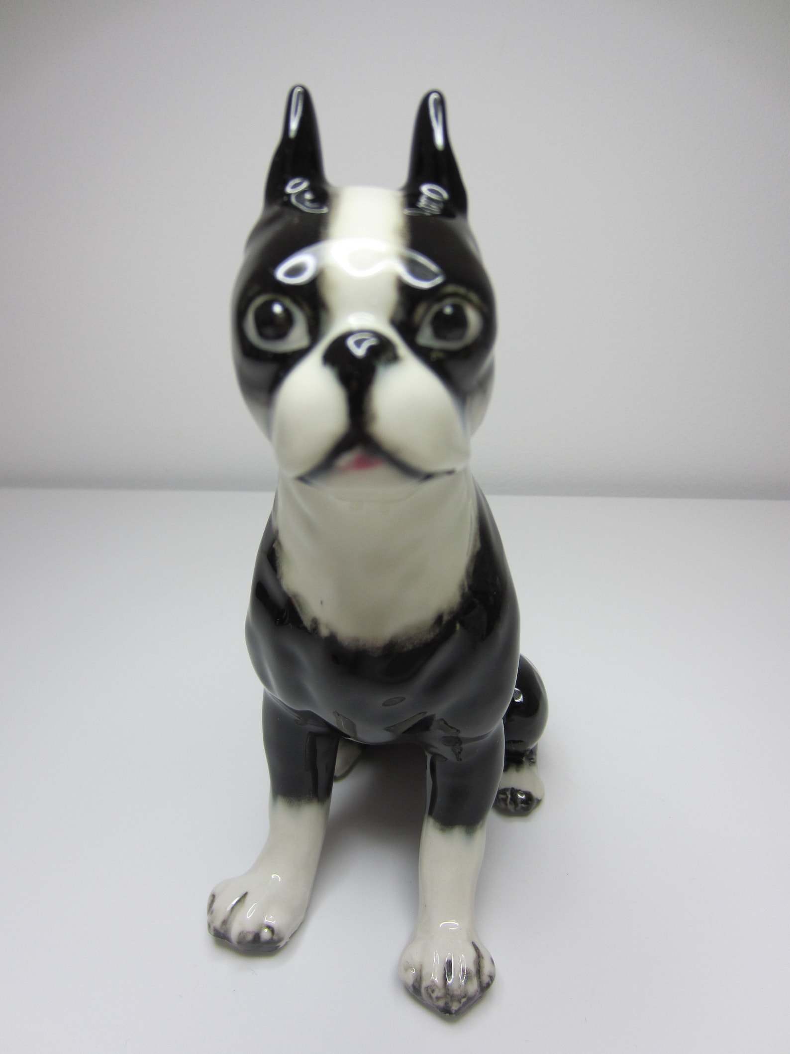 adorable seated boston terrier puppy collectible figurine