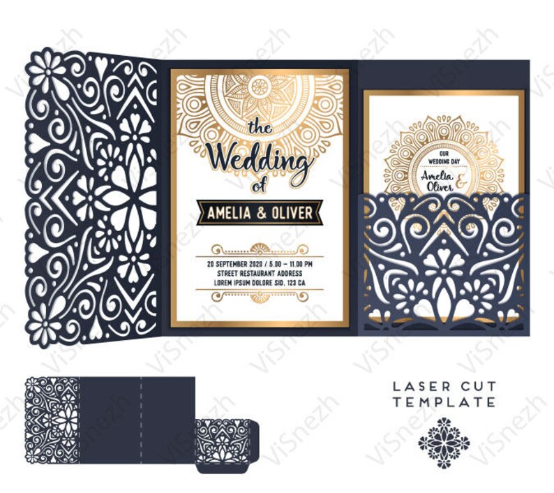 Laser cut Invitation Template with pocket. Wedding invitation Etsy