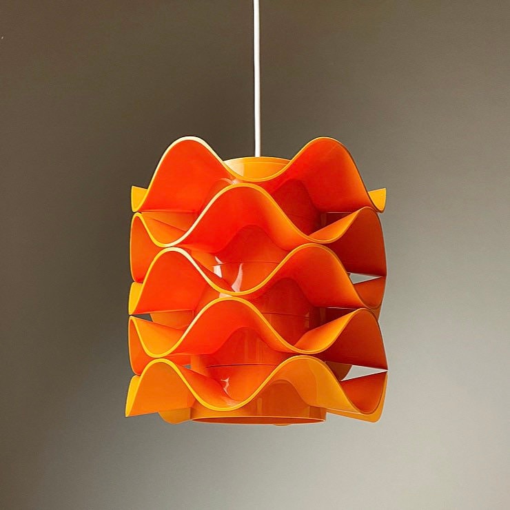 Space Age Orange Plastic Ceiling Light by ASK, Denmark 1970s – Retro Futuristic Pendant Lamp