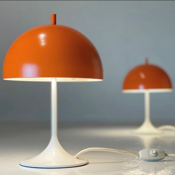 Orange and White Mid century Space Age Vintage Set of Mushroom