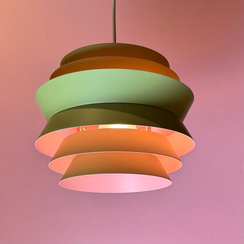 Unique pink and green Trava ceiling light by Carl Thore, Sweden 1960s. image 5