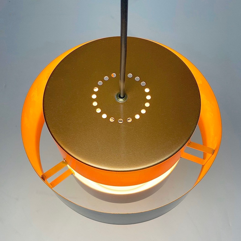 Top of Classic danish Juno copper ceiling light by Jo Hammerborg for Fog and Morup, Denmark 1966.