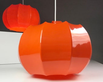 Orange plastic space age ceiling light by ILKA Leuchten, Germany 1970s.