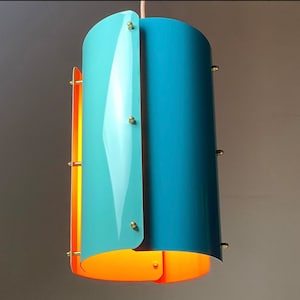Space Age Ceiling Light – Turquoise and Blue Glossy Lacquer – Made in Denmark, 1970s – Retro Pendant Lamp