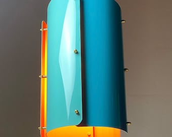 Vintage turkoois gelakte plafondlamp – Deense hanglamp jaren 70