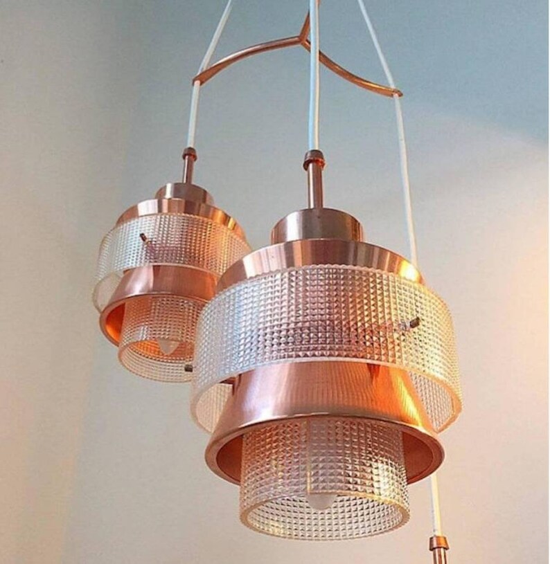 Rose Gold Triple Chandelier High Quality Mid Century Modern Etsy