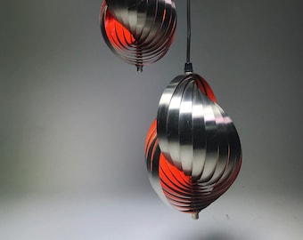 Beautiful and rare ceiling light with three space age moon lighs by Henri Mathieu for Lyfa, Denmark 1970s.