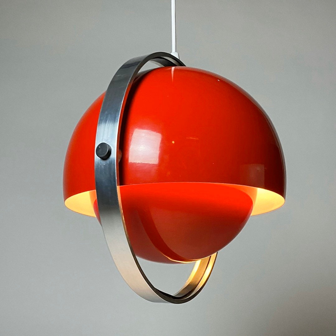 Red Danish Space Age Ceiling Light 