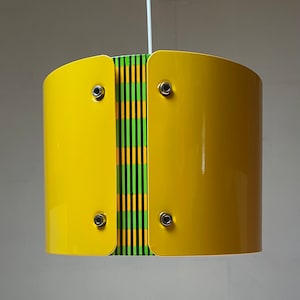 Danish Midcentury Modern Space Age Ceiling Light | Yellow & Multicolored | 1980s – MCM Retro Pendant