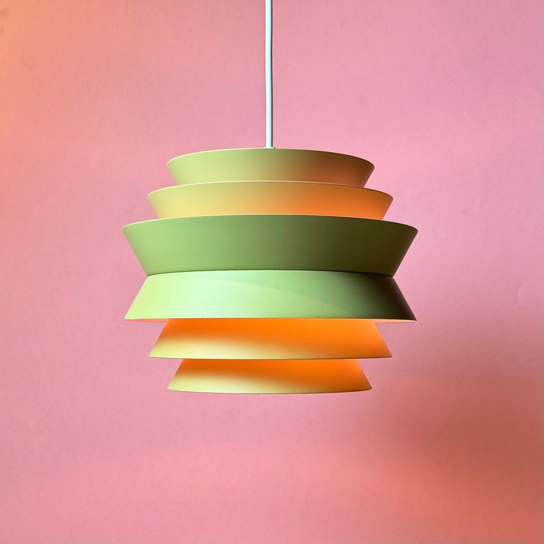 Unique pink and green Trava ceiling light by Carl Thore, Sweden 1960s. image 4