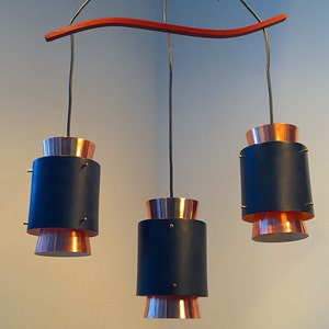 Danish Copper Chandelier with Teak Suspension – Midcentury Modern Lighting