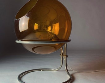 Midcentury Modern Smoked Glass Table Lamp – Tibor Hazi, Hungary, 1960s – Vintage MCM Lighting