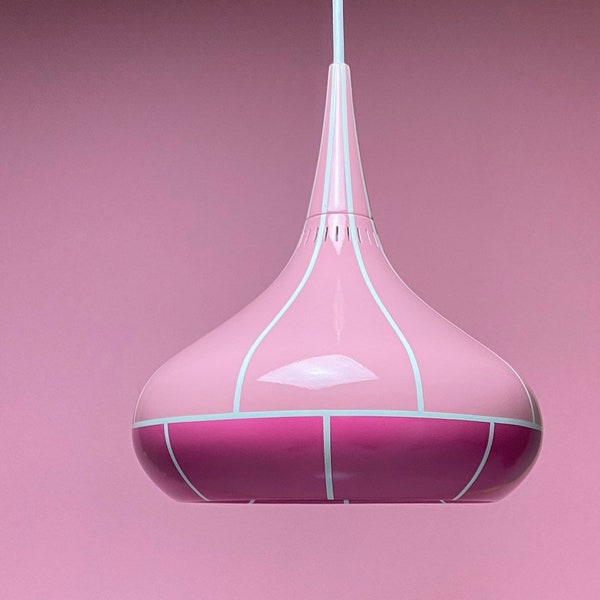 Vintage midcentury modern pink ceiling lamp Orient by Jo Hammerborg for Fog & Morup, Denmark 1970.