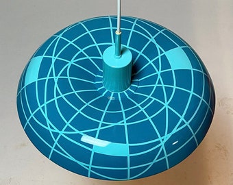Turquoise and blue patterned midcentury danish modern space age ceiling light by Piet Hein for LYFA, Denmark 1970.