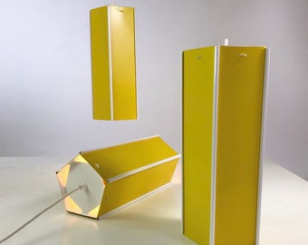 Set of three tube ceiling pentagon lights by Preben Dal, Hans Følsgaard Denmark 1963.