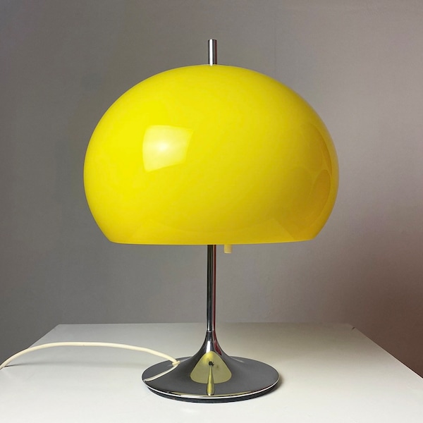 Stunning space age yellow chrome table lamp by Wila, Germany 1970s.