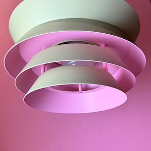 Unique pink and green Trava ceiling light by Carl Thore, Sweden 1960s. image 9