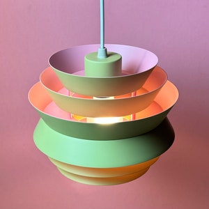 Unique pink and green Trava ceiling light by Carl Thore, Sweden 1960s. image 6