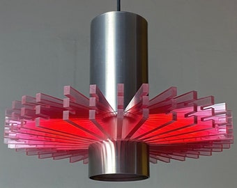 Pink version Priest Collar ceiling light by Claus Bolby for CEBO, Denmark 1967.