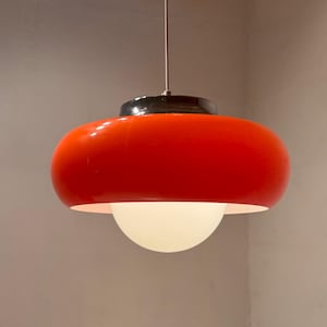beautiful large orange vintage ceiling light by Harvey Guzzini, Italy 1970s.