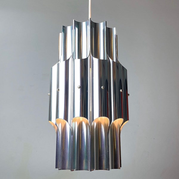 Pan ceiling light in polished aluminum by Bent Karlby for LYFA, Denmark 1970.