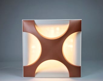 Midcentury modern space age design white and copper  flush mounted or wall light copper Oyster by Rolf Krüger for Staff Leuchten, 1968.