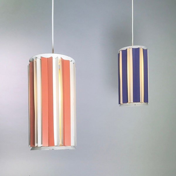 Danish ceiling lights in peach and purple lacquer 1960s.