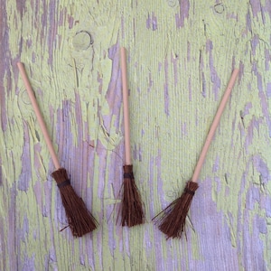 Three  miniature 4&quot; brooms for Halloween |  doll houses | miniature fireplaces | fairy gardens