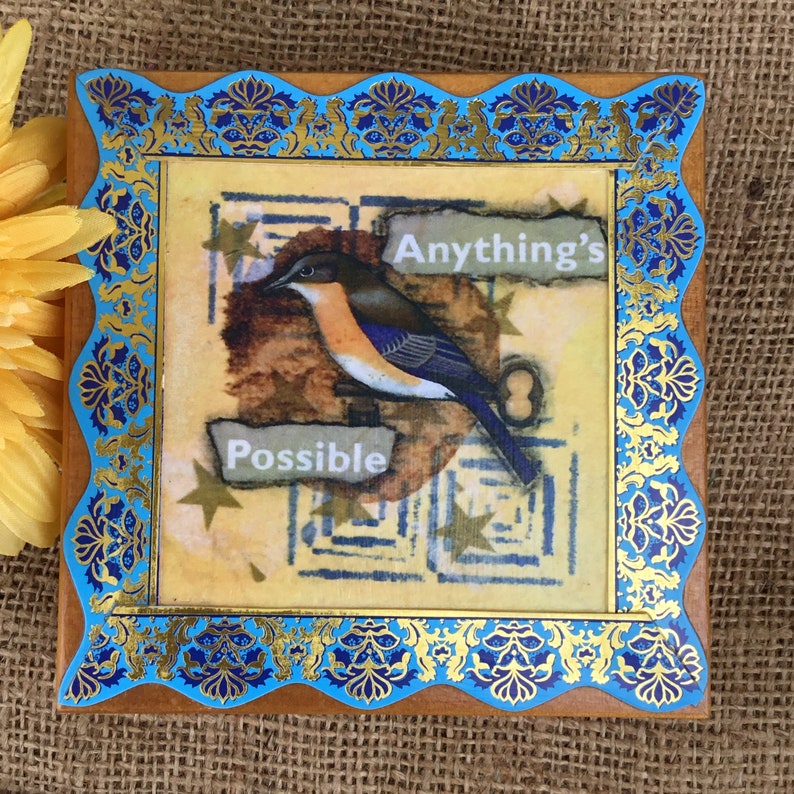Keepsake box Bluebird teabag art Anything\u2019s Possible trinket box jewelry box original art