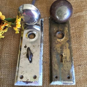 Antique Door Knobs and Plates  | Rustic farmhouse decor | brass on one side,  silver on the other side