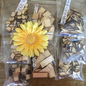 Choose your set | Miniature laser cut wood shapes | triangles squares rectangles circles | 1/8” or 1/16”thick | crafts jewelry fairy garden
