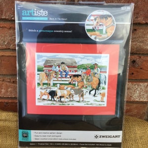 Counted cross stitch kit | Zweigart  |  Back At The Ranch  | 14 count Aida fabric | finished size: 14” x 10.625” | horses cows ranch
