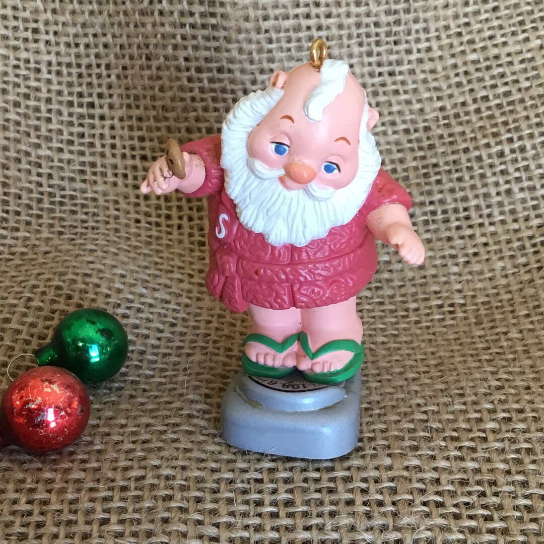 Tipping the Scales Hallmark Keepsake Ornament 1986 Santa Claus on Bathroom Scales With Cookie 3